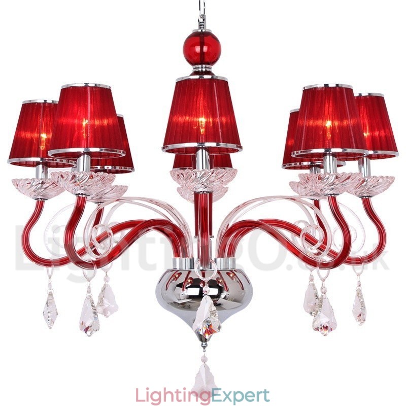 8 Light Red Contemporary K9 Crystal Candle Style Chandelier