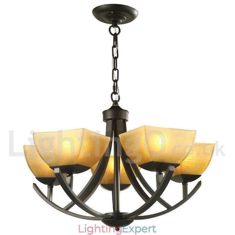 5 Light Mediterranean Style Black Candle Style Chandelier