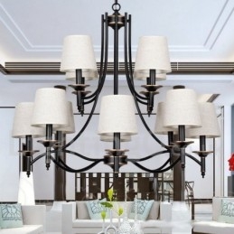 12 Light Retro Rustic Black Contemporary Candle Style Chandelier