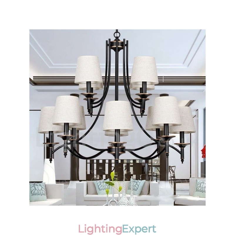 12 Light Retro Rustic Black Contemporary Candle Style Chandelier
