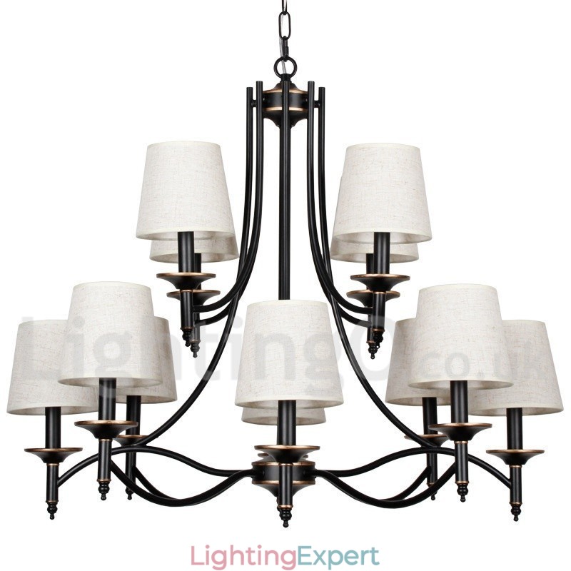 12 Light Retro Rustic Black Contemporary Candle Style Chandelier
