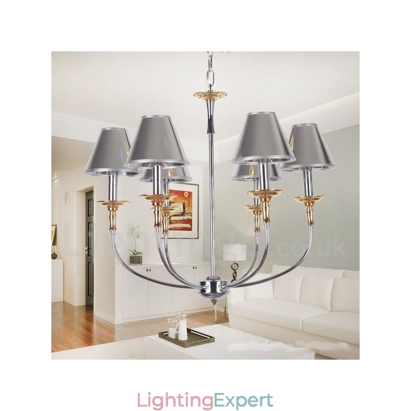 6 Light Modern Contemporary Chrome Candle Style Chandelier