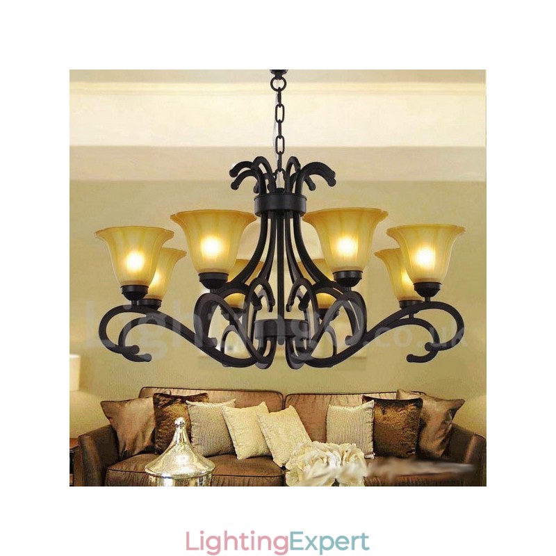 8 Light Black Contemporary Candle Style Chandelier