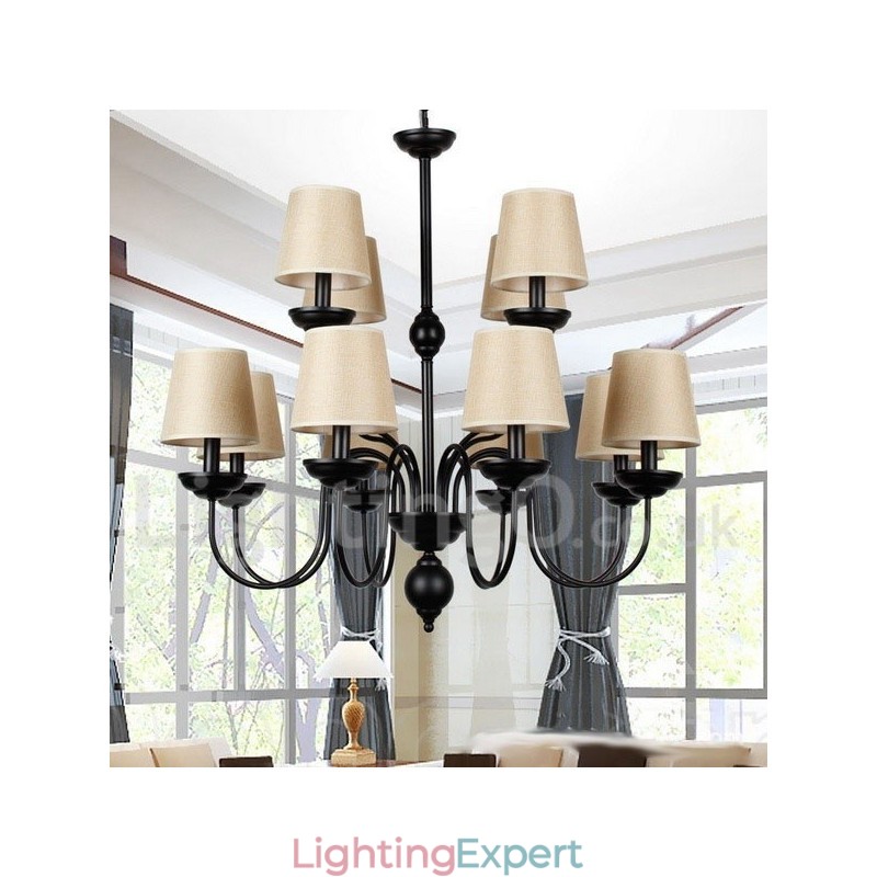12 Light Rustic 2 Tier Retro Contemporary Candle Style Chandelier