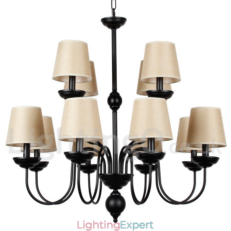 12 Light Rustic 2 Tier Retro Contemporary Candle Style Chandelier