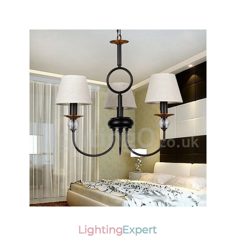 3 Light Rustic Retro Black Mediterranean Style Contemporary Candle Style Chandelier