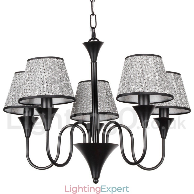 5 Light Rustic Modern Contemporary Retro Black Candle Style Chandelier