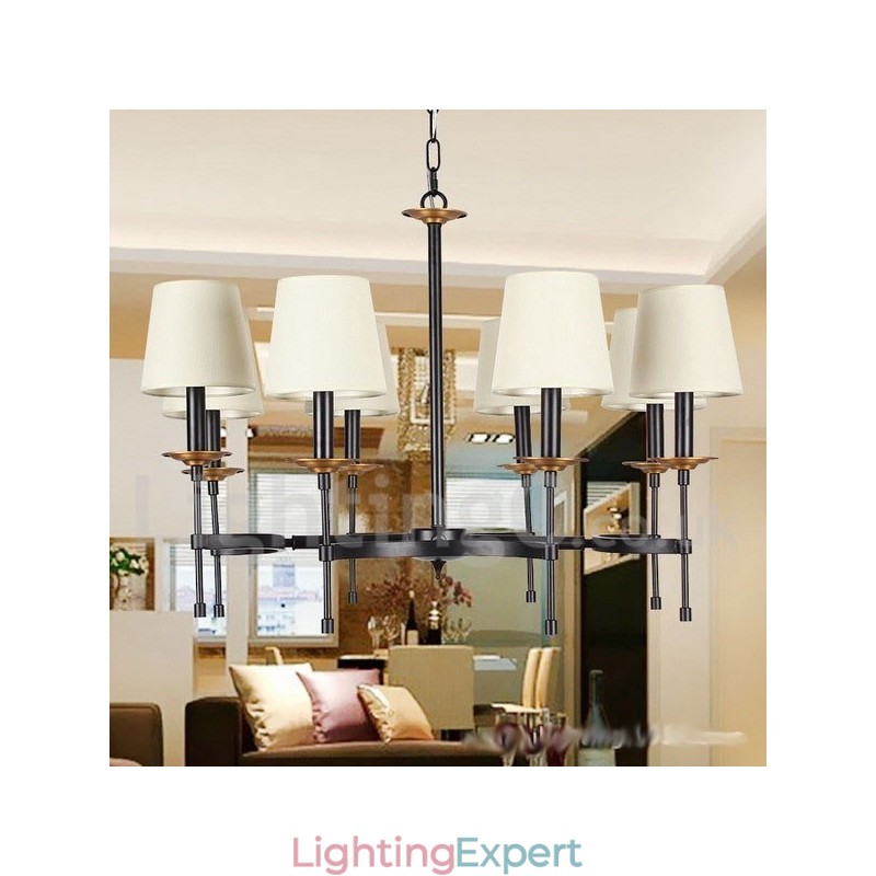 8 Light Rustic Black Retro Candle Style Chandelier