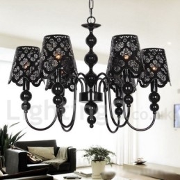 6 Light Modern Contemporary Hollow Black Candle Style Chandelier