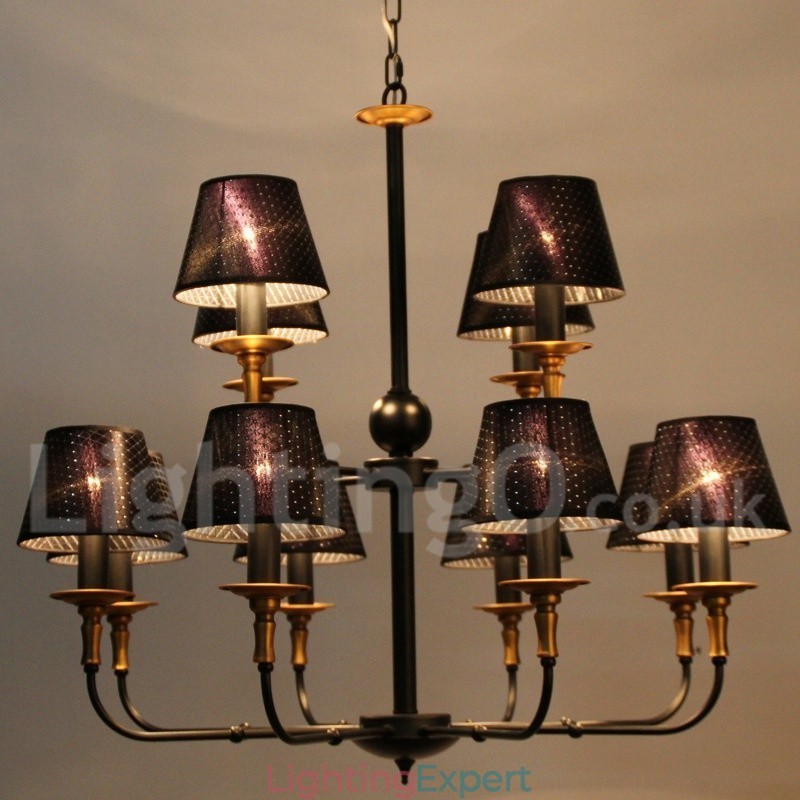 12 Light Retro Rustic 2 Tier Candle Style Chandelier