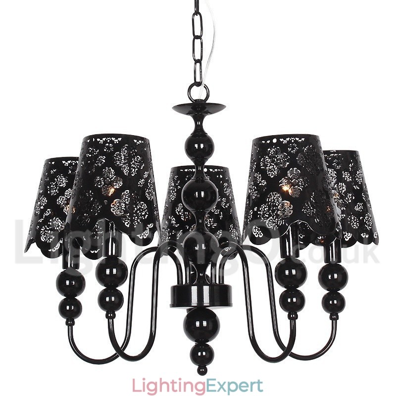 5 Light Modern Contemporary Hollow Black Candle Style Chandelier