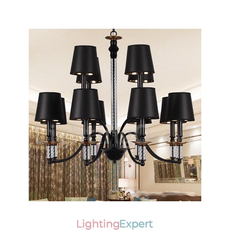12 Light Black Retro Candle Style Chandelier