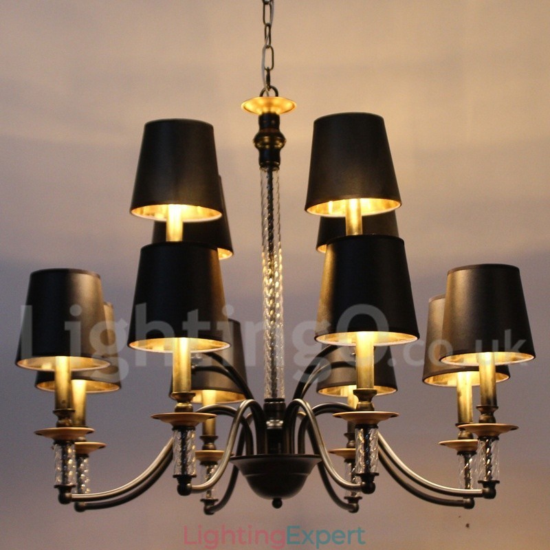 12 Light Black Retro Candle Style Chandelier