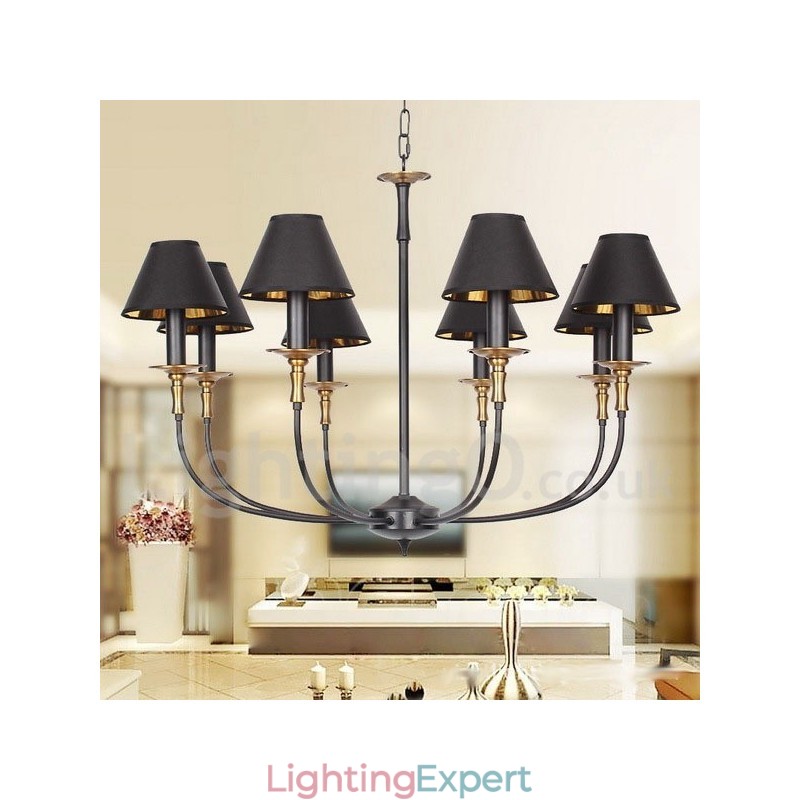 8 Light Retro Black Contemporary Candle Style Chandelier