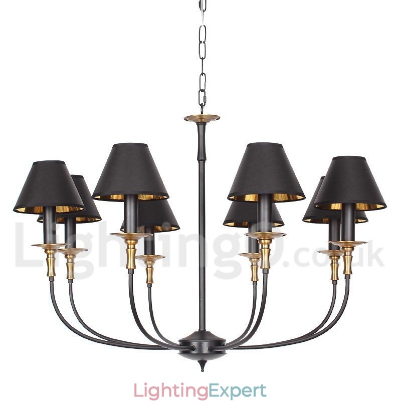 8 Light Retro Black Contemporary Candle Style Chandelier