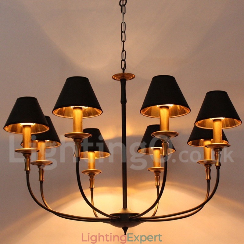 8 Light Retro Black Contemporary Candle Style Chandelier