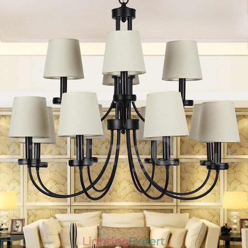 12 Light Retro Contemporary 2 Tier Black Candle Style Chandelier