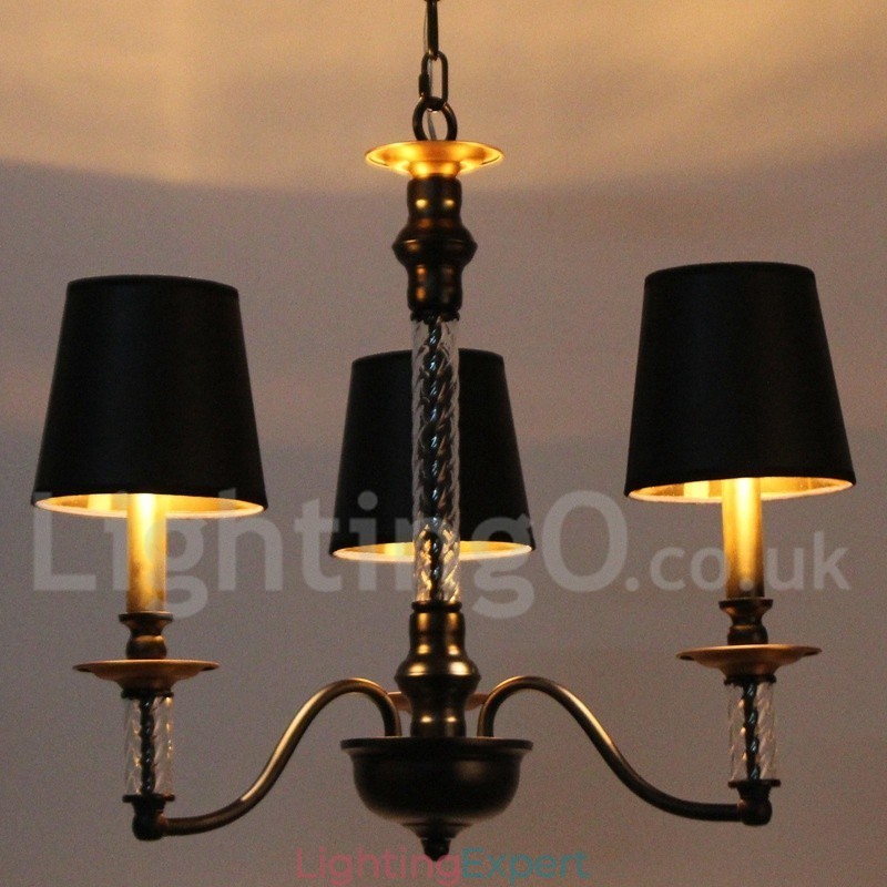3 Light Black Retro Candle Style Chandelier