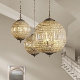 Globe Modern K9 Crystal Ceiling Pendant Light Indoor Chandelier Drum Lighting Lamps Fixtures