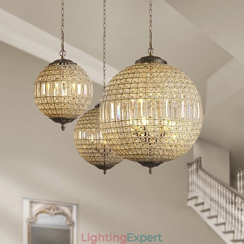 Globe Modern K9 Crystal Ceiling Pendant Light Indoor Chandelier Drum Lighting Lamps Fixtures