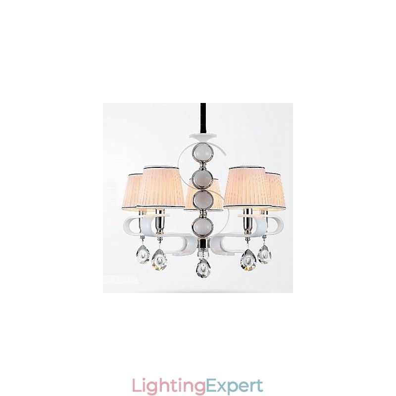Fabric Chandelier 5 Light High Grade Lamp White Jade Silver Ring