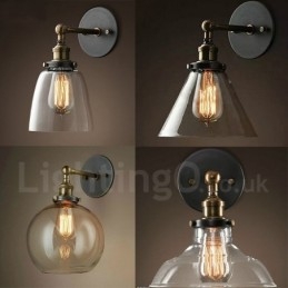 1 Light Rustic Lodge Bedroom Wall Light with Glass Shade