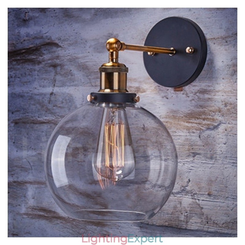 1 Light Rustic Lodge Bedroom Wall Light with Glass Shade