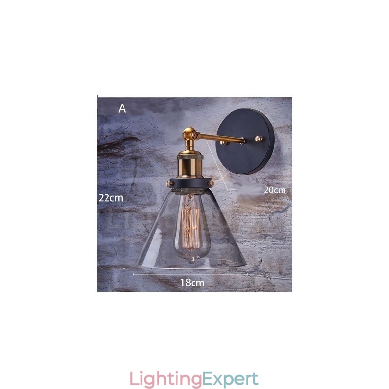 1 Light Rustic Lodge Bedroom Wall Light with Glass Shade