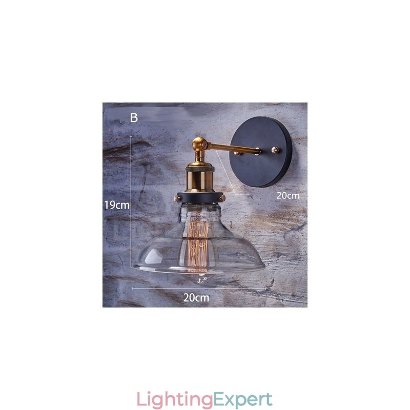 1 Light Rustic Lodge Bedroom Wall Light with Glass Shade