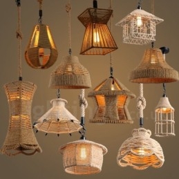 1 Light Rustic Lodge Pendant Light Cafe Hemp Rope Pendant Lamp
