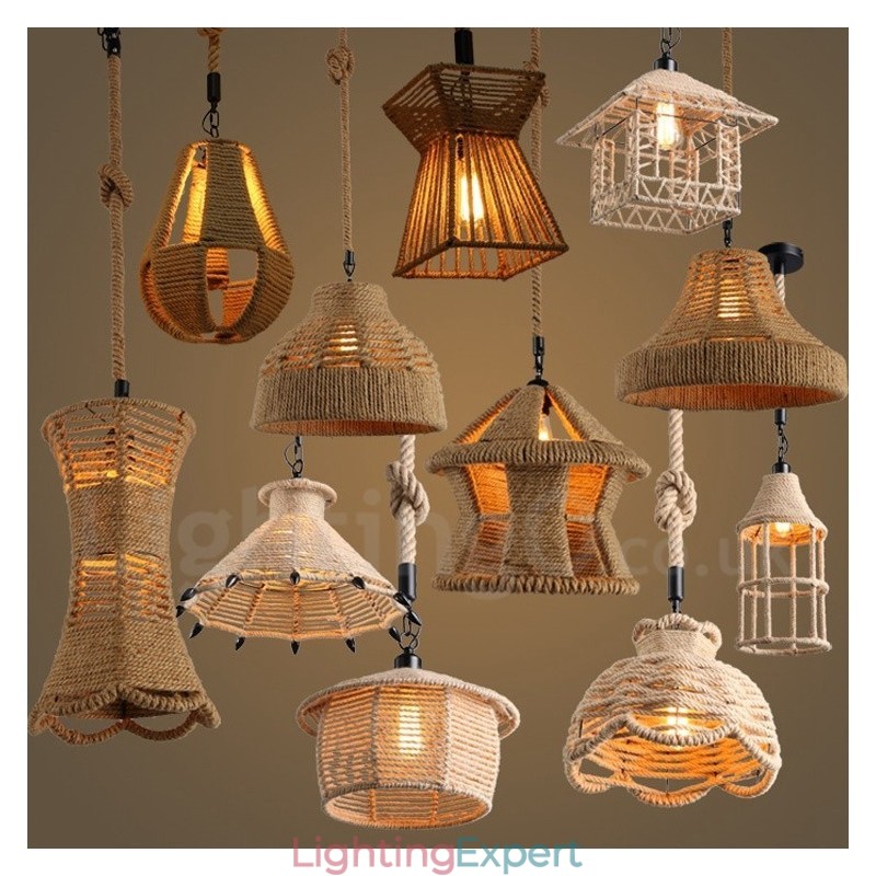 1 Light Rustic Lodge Pendant Light Cafe Hemp Rope Pendant Lamp