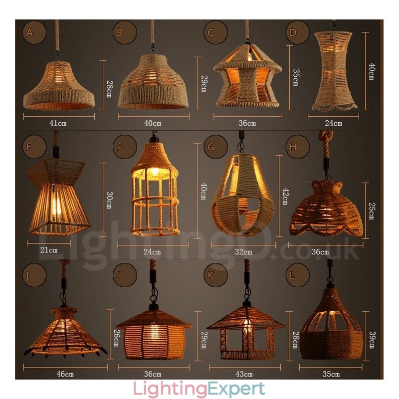 1 Light Rustic Lodge Pendant Light Cafe Hemp Rope Pendant Lamp