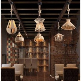 1 Light Rustic Lodge Pendant Light Cafe Hemp Rope Pendant Lamp