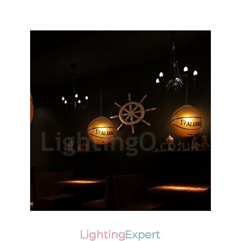 1 Light Vintage Modern Contemporary Basketball Glass Shade Pendant Light