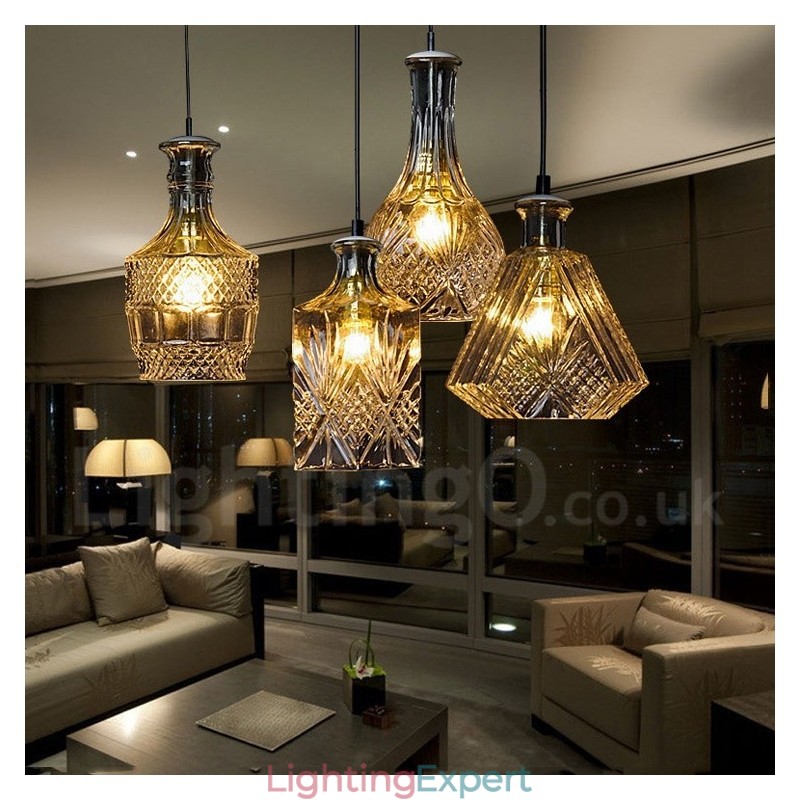 1 Light Rustic Lodge Glass Cafe Pendant Light