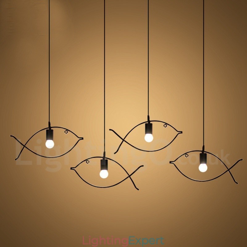 1 Light Rustic Lodge Retro Fish Pendant Light with Steel Shade