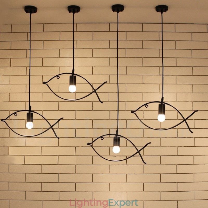 1 Light Rustic Lodge Retro Fish Pendant Light with Steel Shade