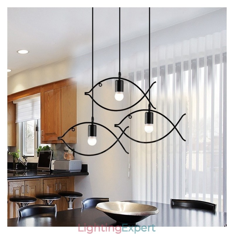 1 Light Rustic Lodge Retro Fish Pendant Light with Steel Shade