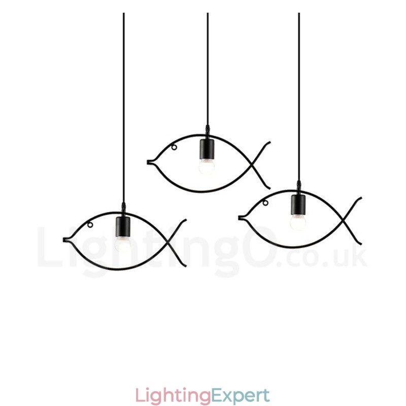1 Light Rustic Lodge Retro Fish Pendant Light with Steel Shade