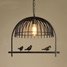 1 Light Rustic Lodge Retro Birdcage Pendant Light with Steel Shade