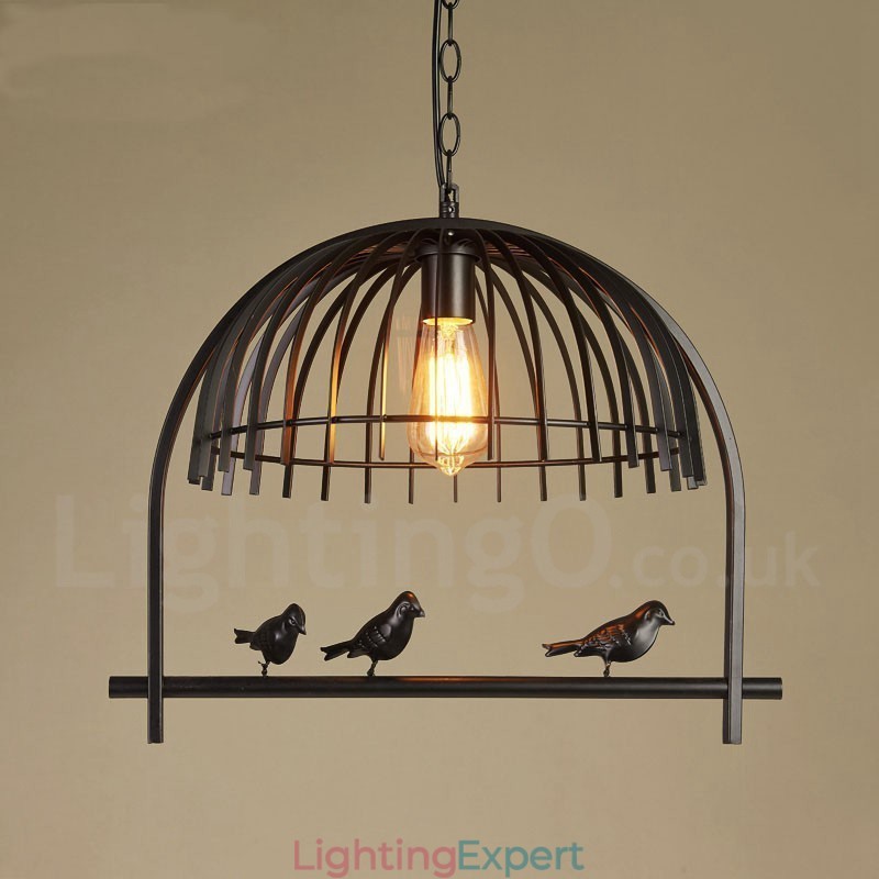 1 Light Rustic Lodge Retro Birdcage Pendant Light with Steel Shade