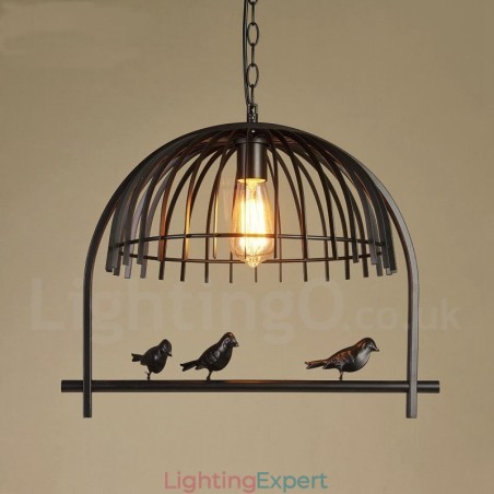 1 Light Rustic Lodge Retro Birdcage Pendant Light with Steel Shade
