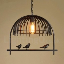 1 Light Rustic Lodge Retro Birdcage Pendant Light with Steel Shade