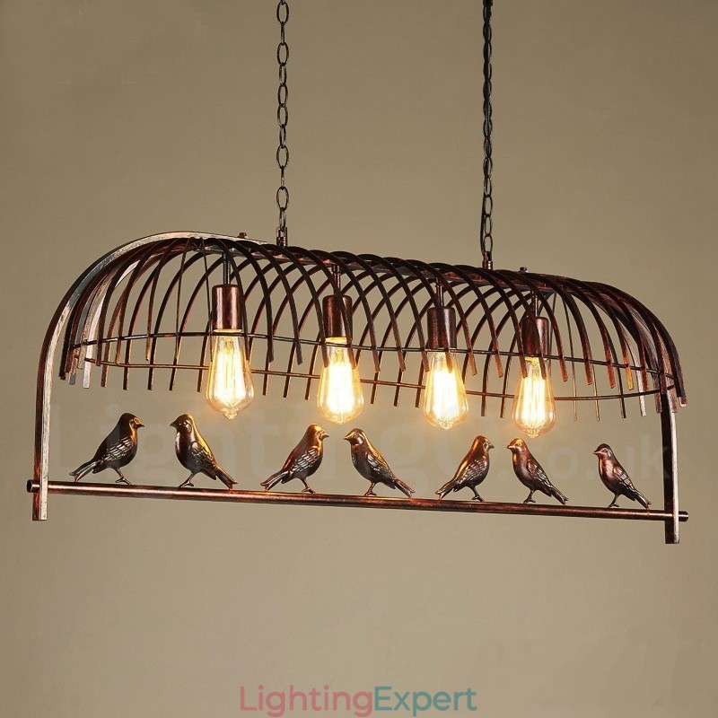 4 Light Rustic Lodge Retro Birdcage Pendant Light with Steel Shade