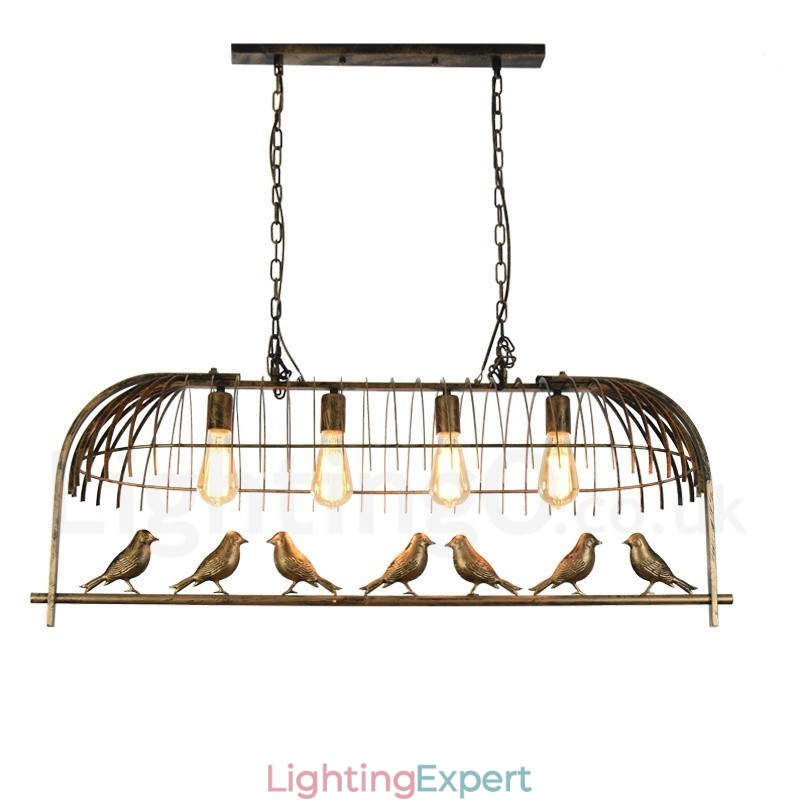 4 Light Rustic Lodge Retro Birdcage Pendant Light with Steel Shade