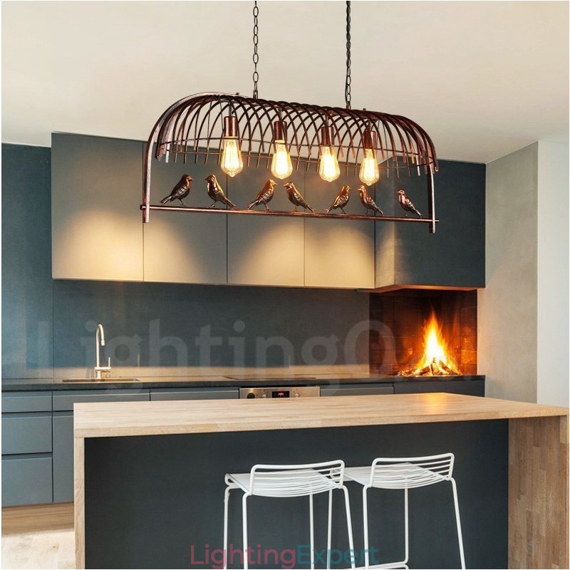 4 Light Rustic Lodge Retro Birdcage Pendant Light with Steel Shade
