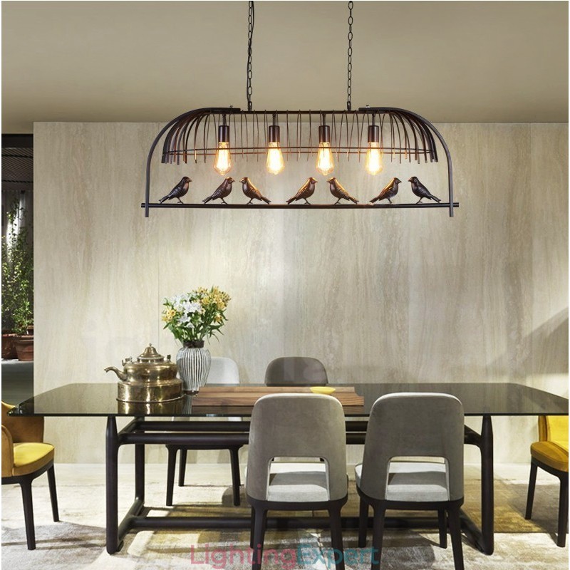 4 Light Rustic Lodge Retro Birdcage Pendant Light with Steel Shade