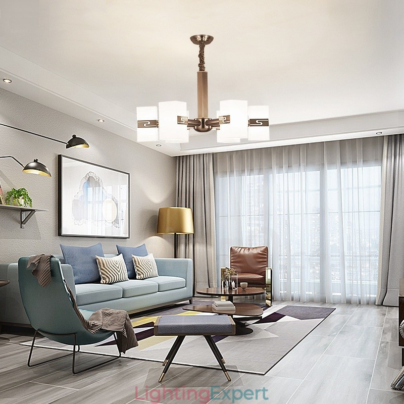 6 Light Modern Contemporary Chandelier with Glass Shade