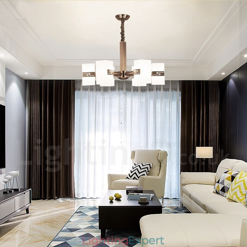 6 Light Modern Contemporary Chandelier with Glass Shade