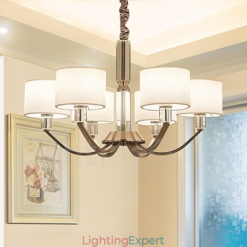 6 Light Modern Contemporary Crystal Chandelier with Fabric Shade